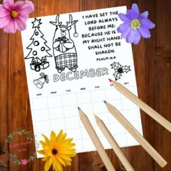 Cute Animals Christian Undated Coloring Calendar Bible Verses Psalms DIY Gift, image 2