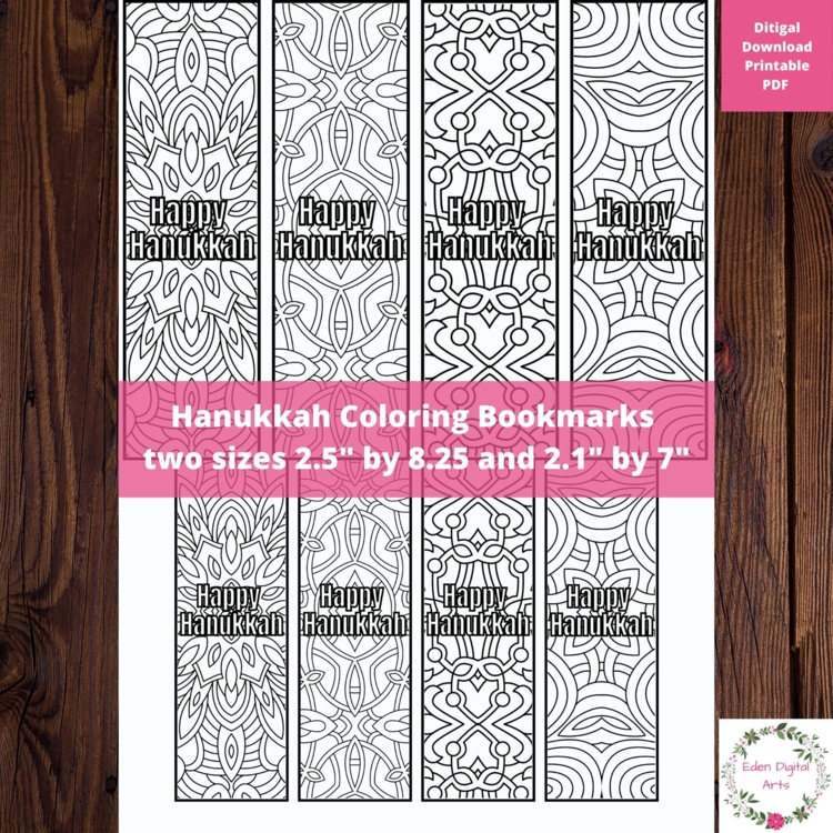 Happy Hanukkah Coloring Bookmarks, Jewish Culture Appreciation Craft Cards