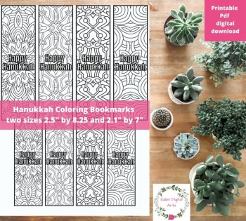 Happy Hanukkah Coloring Bookmarks, Jewish Culture Appreciation Craft Cards, image 3