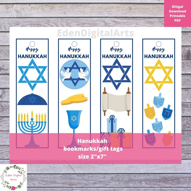 Happy Hanukkah Bookmarks or Gift Tags, Jewish Culture Appreciation, Class Gifts