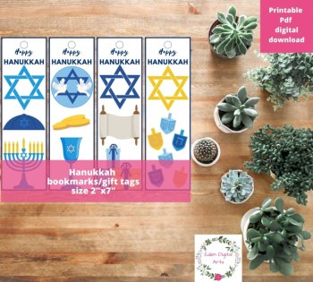 Happy Hanukkah Bookmarks or Gift Tags, Jewish Culture Appreciation, Class Gifts, image 2