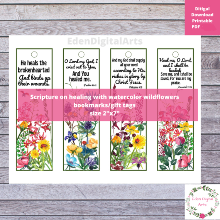 Get Well Bible Verses Scripture on Healing Wildflowers Bookmarks Gift Tags