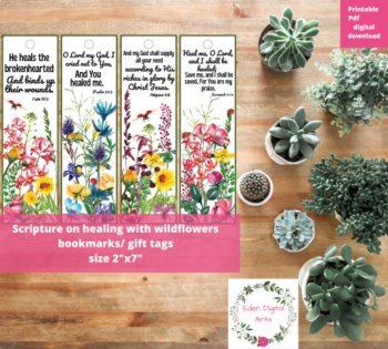 Get Well Bible Verses Scripture on Healing Wildflowers Bookmarks Gift Tags, image 2