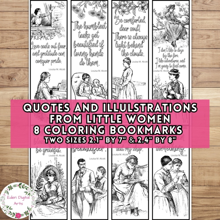 Little Women Quotes 8 Coloring Bookmarks Novel Study Book Club Craft DIY Gift