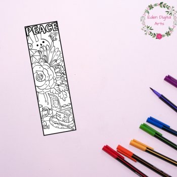 Whimsy Cute Animals Flowers Words Coloring Bookmarks Relaxing Kindness Craft, image 4
