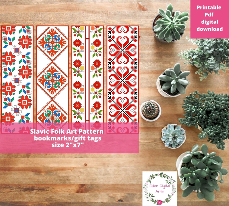 Slavic Folk Art Pattern Bookmarks/Gift Tags/Cards, Cultural Ukrainian Russian
