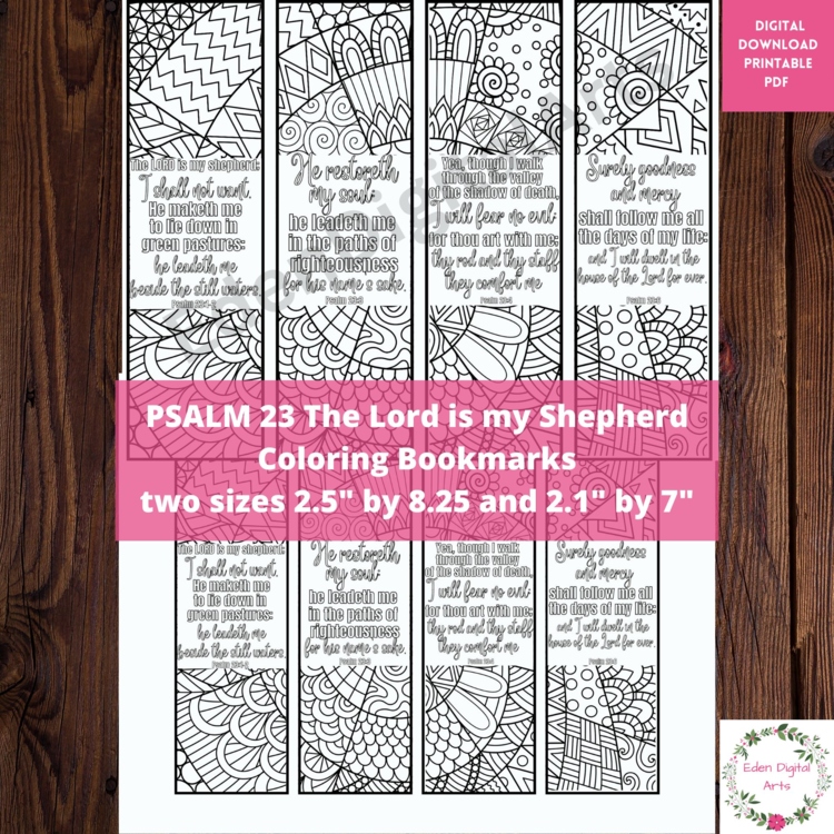 Psalm 23 Coloring Bible Verse Bookmarks, KJV Scripture Bible Class Craft Page