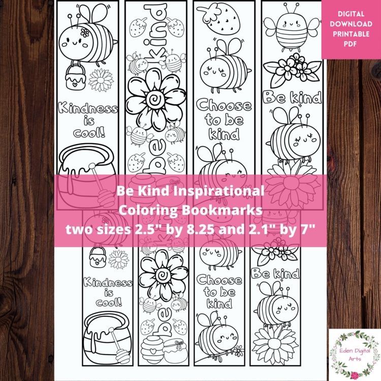 Be Kind Coloring Bookmarks Cute Bees, Kindness Craft Activity Anti Bullying