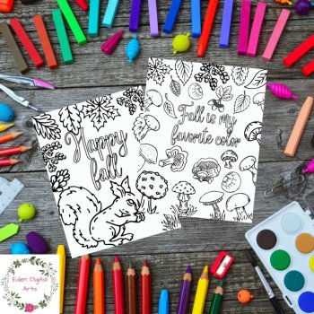 Forest Fall Gratitude 7 Coloring Pages Posters Leaves Pumpkins Mushrooms Quotes, image 2