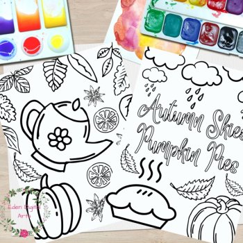 Forest Fall Gratitude 7 Coloring Pages Posters Leaves Pumpkins Mushrooms Quotes, image 3