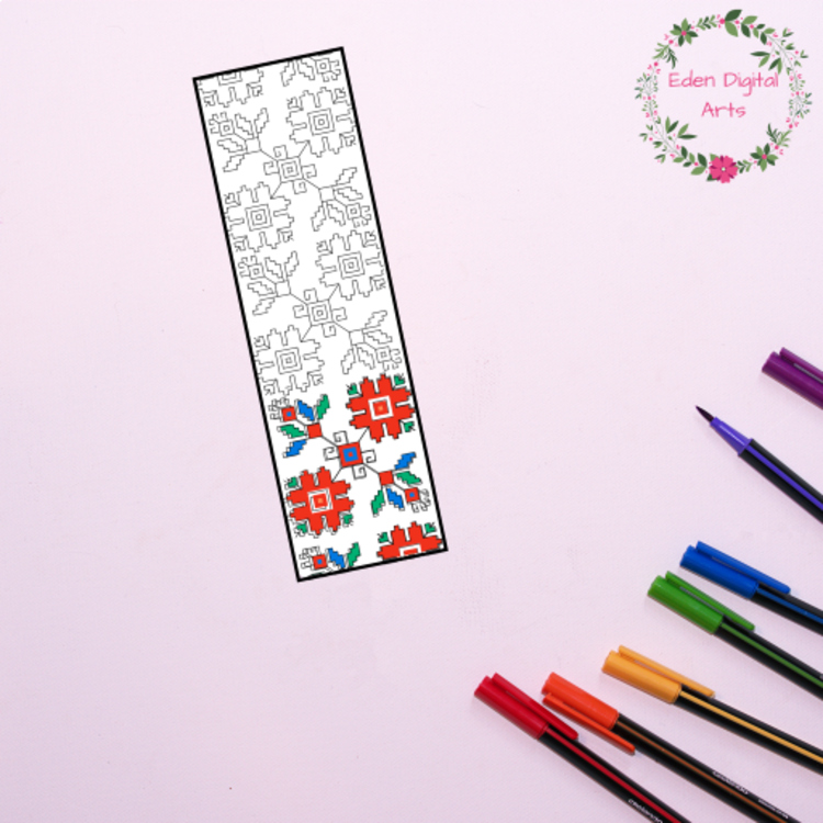Slavic Folk Art Pattern Coloring Bookmarks, Cultural Craft Activity Ornamental