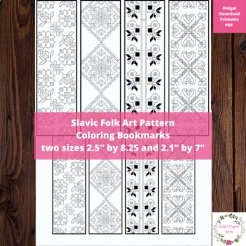 Slavic Folk Art Pattern Coloring Bookmarks, Cultural Craft Activity Ornamental, image 2