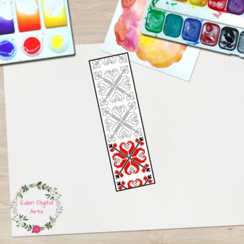 Slavic Folk Art Pattern Coloring Bookmarks, Cultural Craft Activity Ornamental, image 4