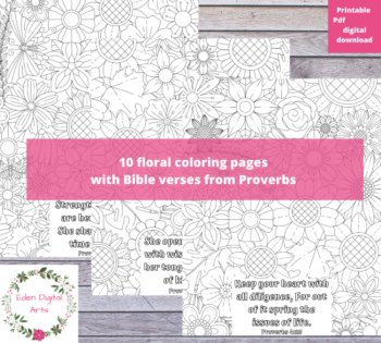 Floral Bible Verse 10 Coloring Pages Proverbs Scripture Wisdom for Women & Girls, image 2