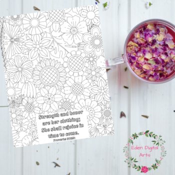 Floral Bible Verse 10 Coloring Pages Proverbs Scripture Wisdom for Women & Girls, image 3