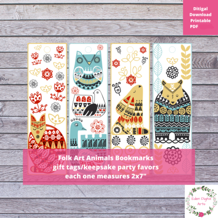 Nordic Slavic Folk Art Bookmarks Class Gift Tags Cards Scandinavian Animals