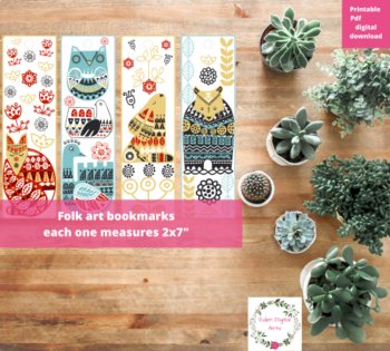 Nordic Slavic Folk Art Bookmarks Class Gift Tags Cards Scandinavian Animals, image 2
