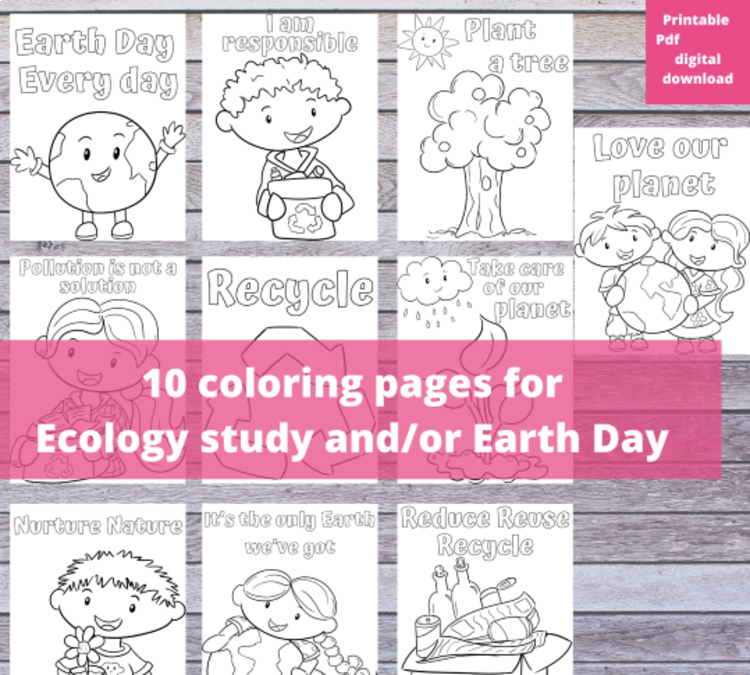 Earth Day Cute Kawaii Planet Ecology Coloring Pages Recycling Class Posters