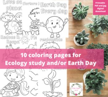 Earth Day Cute Kawaii Planet Ecology Coloring Pages Recycling Class Posters, image 2