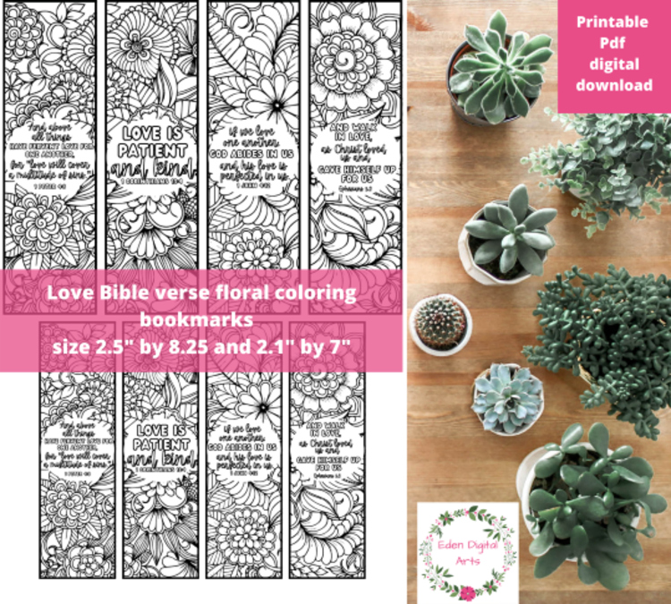 Love Bible Verses Botanical Coloring Bookmarks Floral Scripture Christian Craft