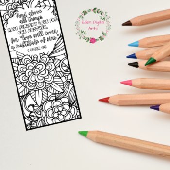 Love Bible Verses Botanical Coloring Bookmarks Floral Scripture Christian Craft, image 2