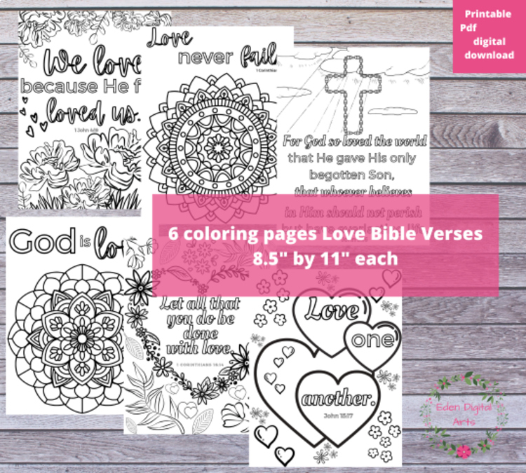 Love Bible Verses 6 Coloring Pages Calming Scripture Activity for Teens Adults