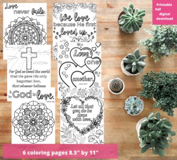 Love Bible Verses 6 Coloring Pages Calming Scripture Activity for Teens Adults, image 2