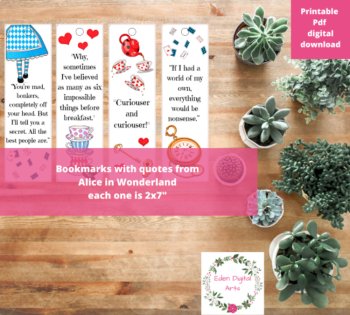 Alice's Adventures in Wonderland Quotes Bookmarks Class Gift Tags Favors, image 2