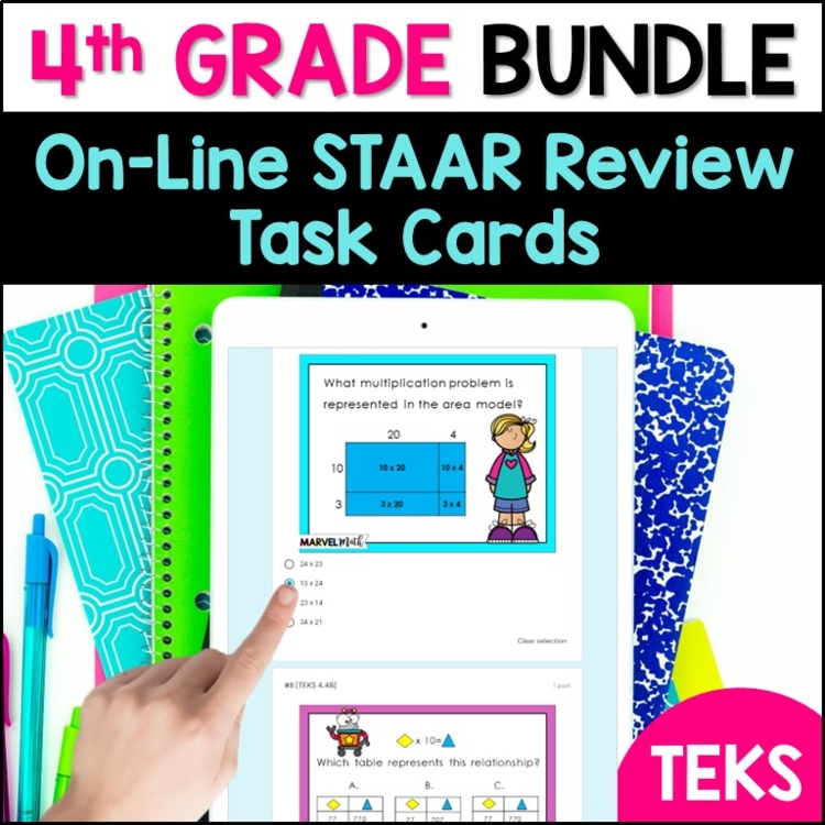 4th Grade Math Review Bundle - Digital Task Cards - Online STAAR Practice
