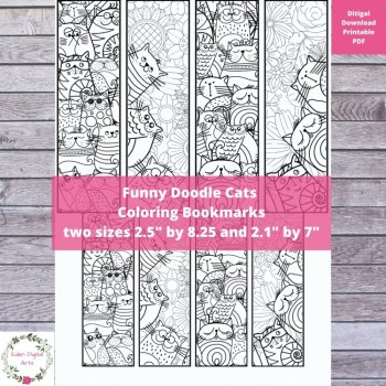 Zen Doodle Cute Cats Coloring Bookmarks, Positive Relaxing Activity Craft Cards, image 2