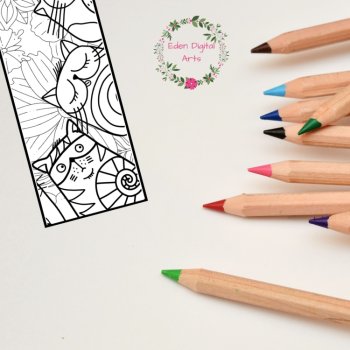 Zen Doodle Cute Cats Coloring Bookmarks, Positive Relaxing Activity Craft Cards, image 3