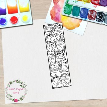 Zen Doodle Cute Cats Coloring Bookmarks, Positive Relaxing Activity Craft Cards, image 4