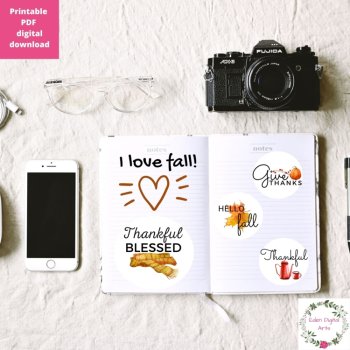 Cozy Fall Thankful Print and Cut Watercolor Stickers Clipart Gratitude Pumpkins, image 3