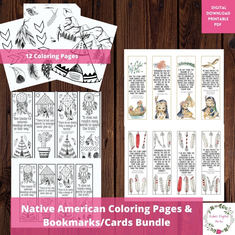 Indigenous People Culture Appreciation Native American Quotes Coloring Bundle