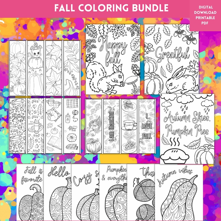 Fall Bundle Coloring Pages Bookmarks Pumpkins Thanksgiving Gratitude Calm Crafts
