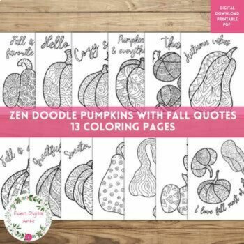 Fall Bundle Coloring Pages Bookmarks Pumpkins Thanksgiving Gratitude Calm Crafts, image 2