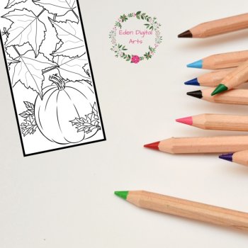 Pumpkins Leaves Fall Theme Halloween Coloring Bookmarks Relaxing Calming Craft, image 2