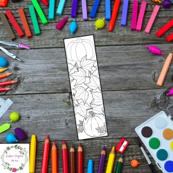 Pumpkins Leaves Fall Theme Halloween Coloring Bookmarks Relaxing Calming Craft, image 4
