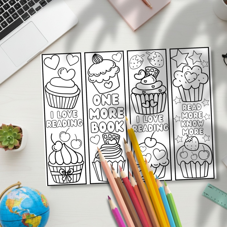 Cupcakes Sweets I Love Reading Coloring Bookmarks Relaxing Calm Craft Reward