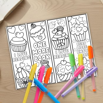 Cupcakes Sweets I Love Reading Coloring Bookmarks Relaxing Calm Craft Reward, image 4