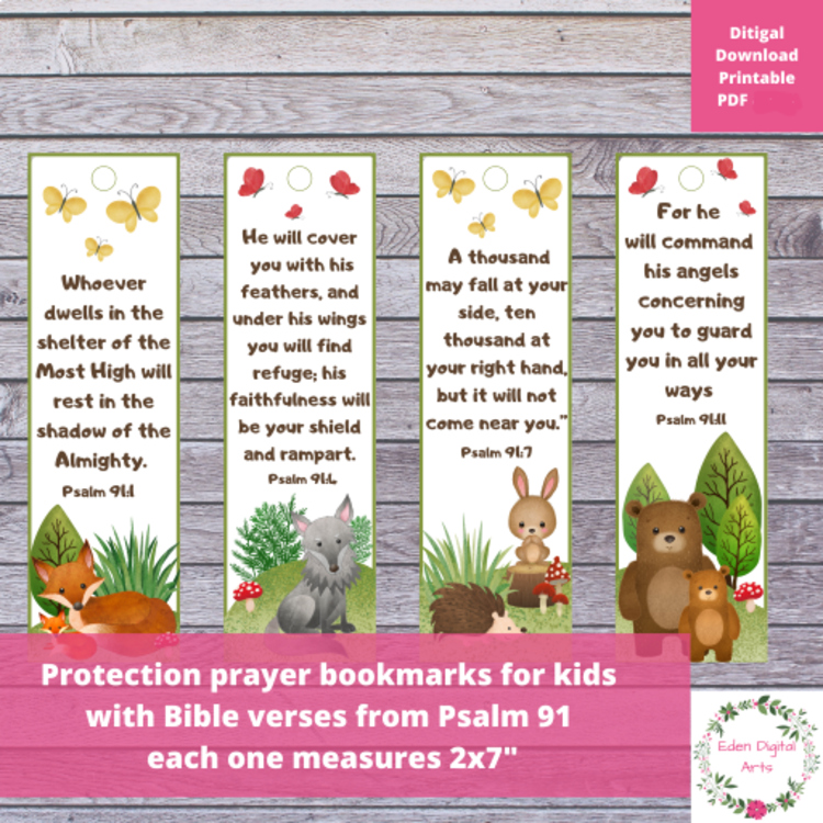 Bible Verse Bookmarks for Kids Psalm 91 Prayer of Protection Sunday School Gift
