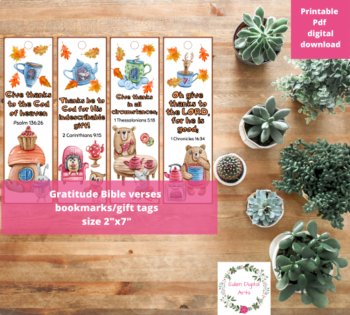 Thanksgiving Gratitude Bible Verse Bookmarks Scripture Gift Tags Cards Animals, image 2