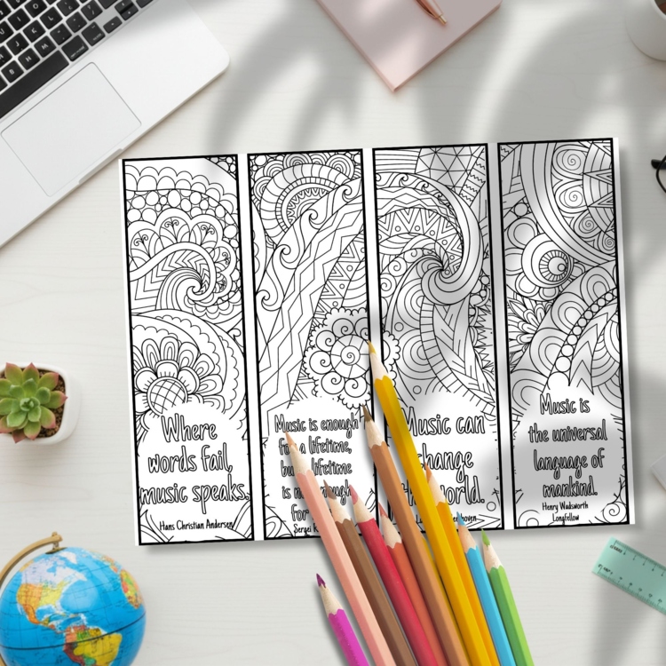Music Quotes Coloring Bookmarks Relaxing Musical Students Mandala Craft Activity