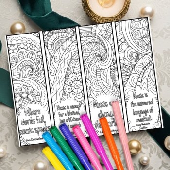 Music Quotes Coloring Bookmarks Relaxing Musical Students Mandala Craft Activity, image 4