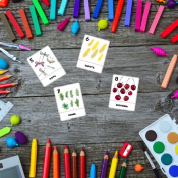 Russian Language Vocabulary Words Numbers Counting Nature FlashCards Montessori, image 3