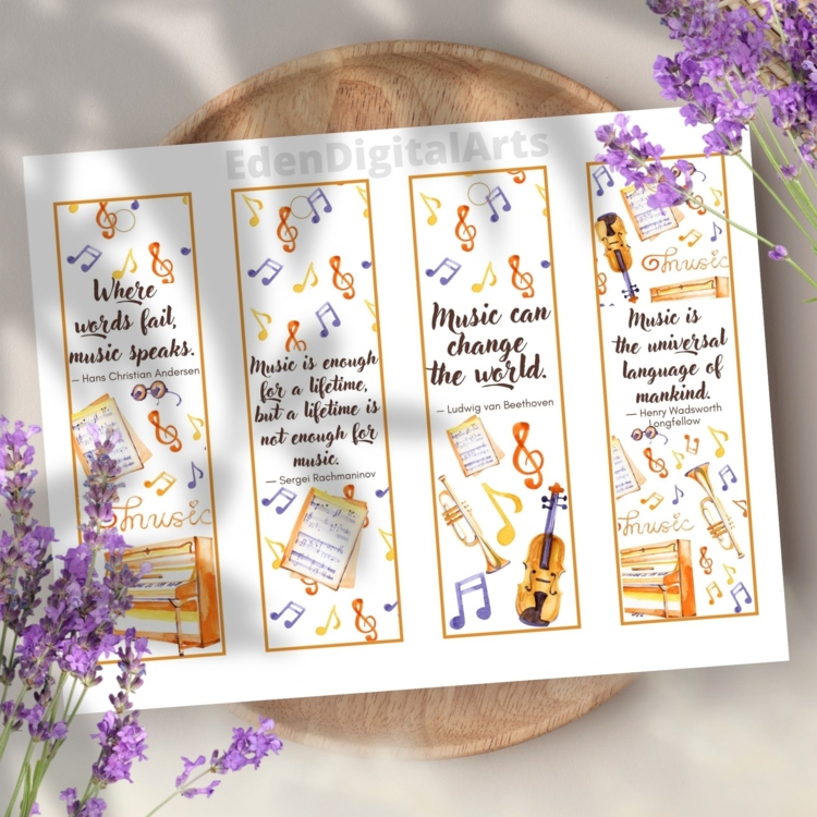 Music Quotes Bookmarks Orchestra Teacher Student DIY Gift Add On Tags Cards