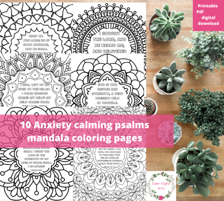 10 Psalms to Help Calm Anxiety Relaxing Mandala Bible Coloring Pages Activity