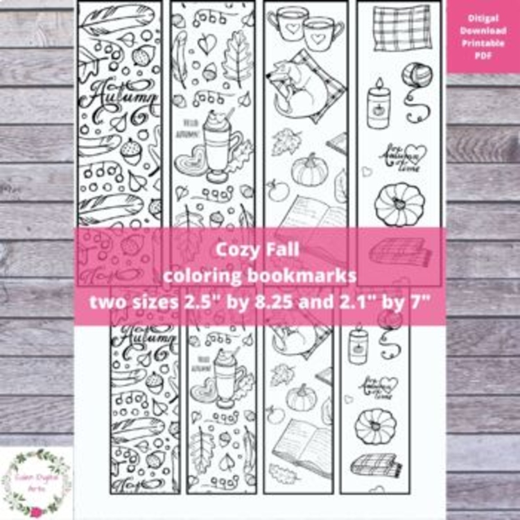 Cozy Autumn Fall Thanksgiving Coloring Bookmarks Relaxing Calming Craft Leaves