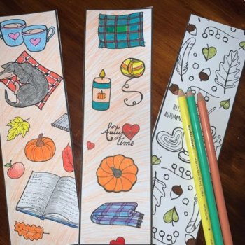 Cozy Autumn Fall Thanksgiving Coloring Bookmarks Relaxing Calming Craft Leaves, image 2