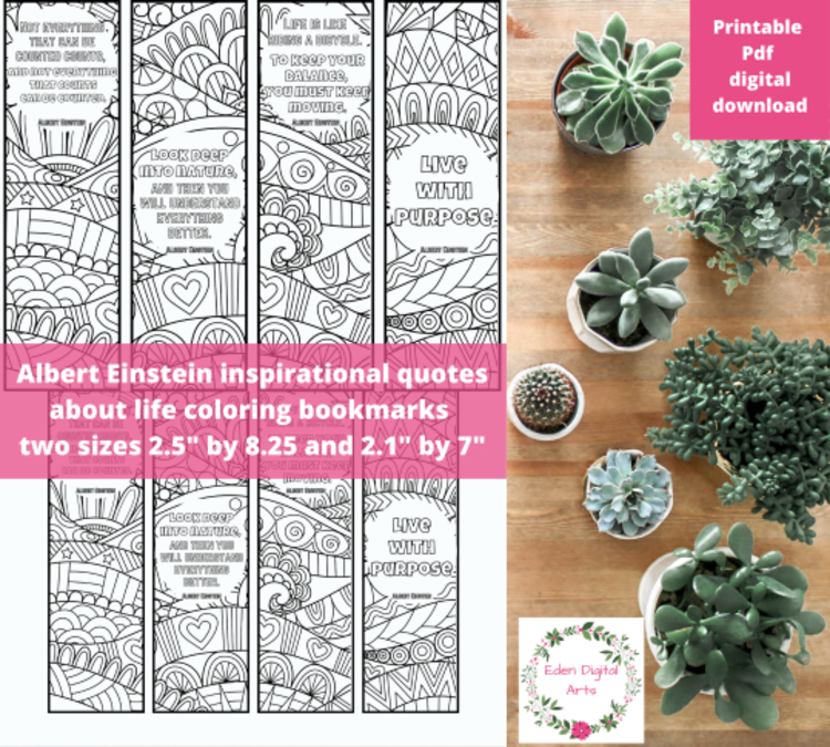 Albert Einstein Life Quotes Coloring Bookmarks Relaxing Doodle Calm Craft Reward